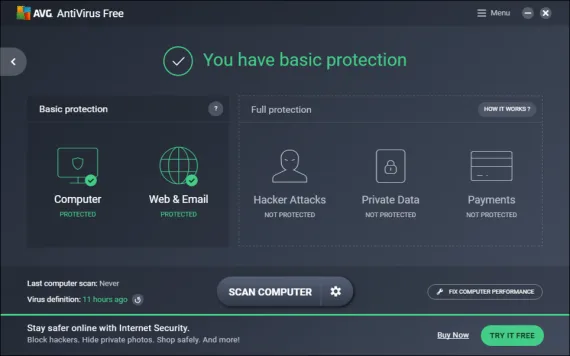 Интерфейс AVG AntiVirus Free