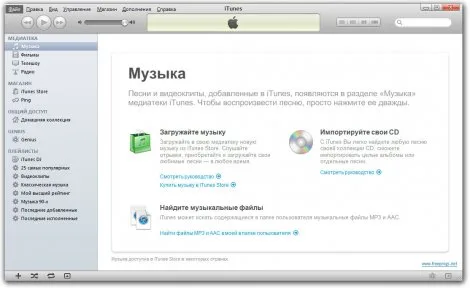 Интерфейс iTunes для Windows