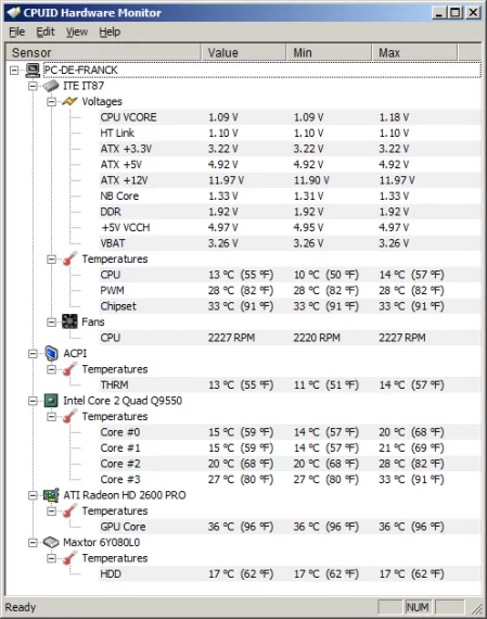 Скриншот HWMonitor